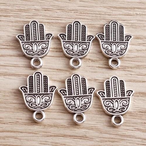 20pcs 13*17mm Ethinic Hamsa Hand Charms for Necklaces Earrings Tibetan Silver Color Lucky Charms Accessories DIY Jewelry Making