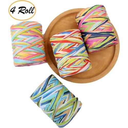 4 Rolls Raffia Ribbon 80M Paper Raffia Twine Packing Paper Craft Gift Wrap Ribbon for Florist Bouquets Decoration