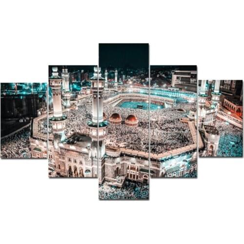5 Pieces Wall Art Mecca Islamic Church Painting Print on Canvas Wall Pictures for Living Room Home Decor Wall Art Pictures