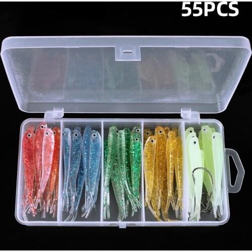 55 Pieces of Five-color Unhooked Small Gray Fish Bait Set/soft Lure Bait Universal for Fresh Water