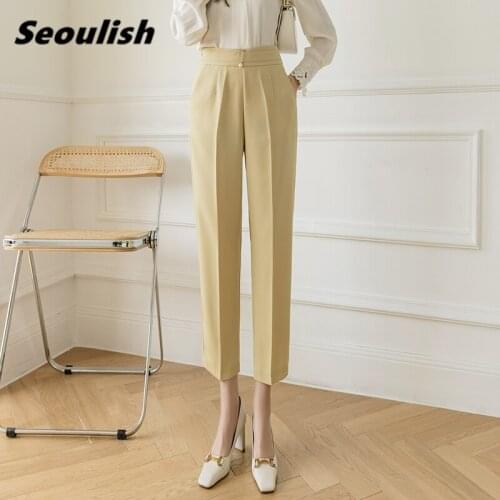 Seoulish New 2021 Spring Summer Formal Womens Harem Pants Solid Office Pant High Waist Female Elegant Ankle Length Trouses