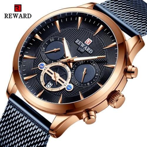 REWARD New Top Brand Mens Watches Stainless Steel Chronograph Sport Quartz Watch Men Casual Waterproof Luxury Analog Wrist Watch