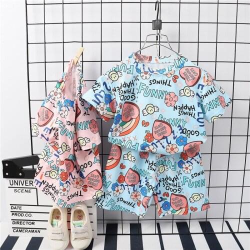 Baby girl clothes summer cartoon letter print cute girl short sleeves shorts 2 pieces casual sports cotton T-shirt suit for baby