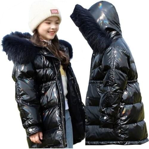 New long disposable jacketclothing girls down jacket mid-length thick windproof and waterproof down jacket Shiny winter coat