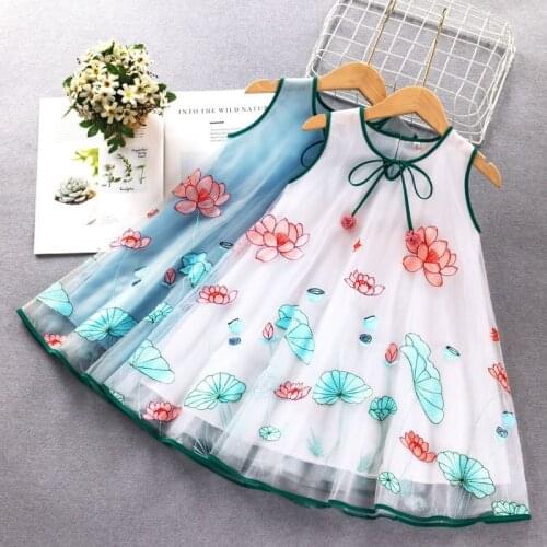 Summer New Kids Dresses 2 3 4 5 6 7 Y Toddler Girls Beach Dress Cute Flowers Print Vest Dress For Girl Kids Clothing Baby Dress