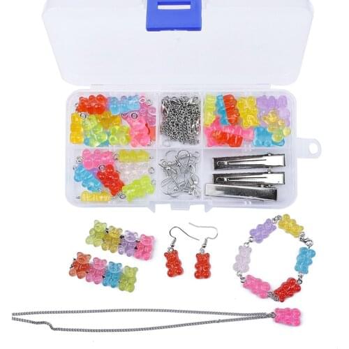 DIY Earrings Kit Bear Charms Necklace Pendant Lobster Clasp Jump Rings Earring Hook Hair Clip For Jewelry Making Bracelet Set