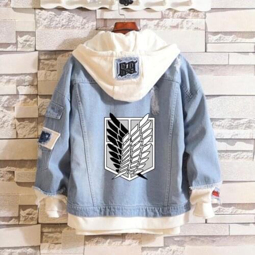 Anime Attack on Titan Denim Jacket Men Women Jeans Hooded Eren Jaeger Levi Titans Attack Clothes Boy girls Sweatshirt Cosplay