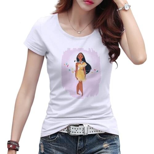 Womens T-Shirts Pocahontas Print Tops Cartoon Oversized T-Shirt 90s Fashion Summer Harajuku T-shirts With Short Sleeve O-Neck