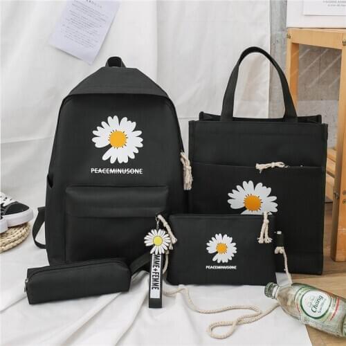 2020 4Pcs/set Flower Print Canvas School Bag for Teenagers Girls Student Book Bags Women Travel School Backpacks Ladies Rucksack