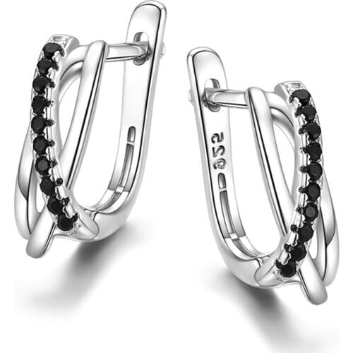 Huitan Cross Small Hoop Earring for Women Pave Black Stone Delicate Earring Fine Gift High Quality Statement Earring Jewelry