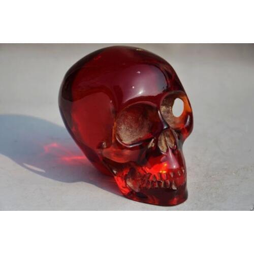 11.5 cm */ Elaborate Collectible Decorate Handwork Old artificial amber resin skull statue
