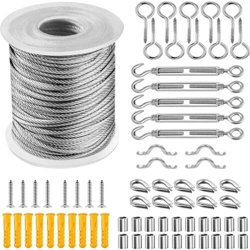 String Light Hanging Kit,Outdoor Globe String Light Suspension Kit with 30M Coated Stainless Steel Cable Easy to Install