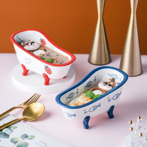 Creative Ceramic Bathtub Bowl Cute Little Bowl Household Tableware Ice Cream Pudding Dessert Fruit Bowl