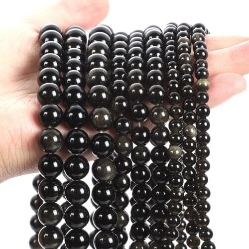 Natural Stone Gold Obsidian Stone Round Loose Space Bead For Jewelry Making Bracelet DIY Necklace Charm Accessorie 4/6/8/10/12MM