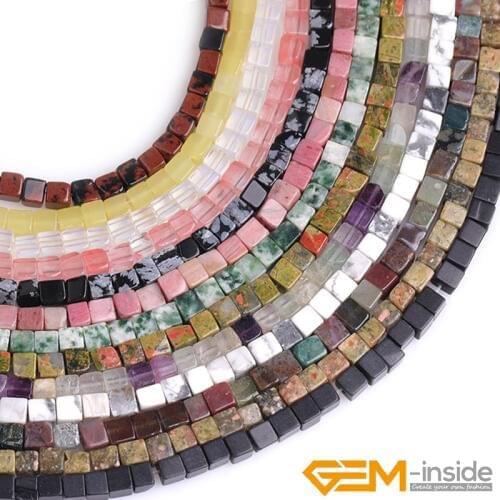 Natural Stone Cube Square Loose Beads For Jewelry Making 15 inch DIY Bracelet Necklace Jewelry Bead Quartzs Jaspers about 98 pcs
