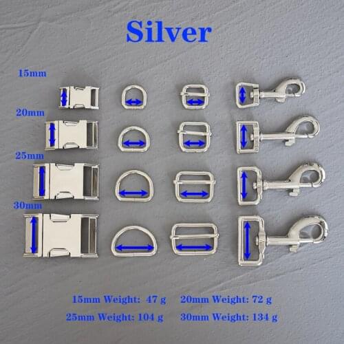 1 Set 15/20/25/30mm Metal D Ring Adjuter Strap Buckle Slider Adjustment Buckle For Pet Dog Collar Silver Handmade Accessory