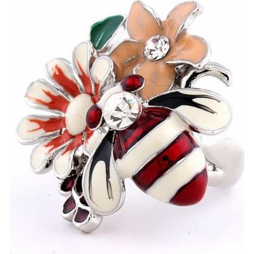 Fashion Colorful Epoxy Cute Bee Flower Ring Women Jewelry Anillo Abeja y Flores Joyeria Bijoux Mujer Bague de Abeilles et Fleurs