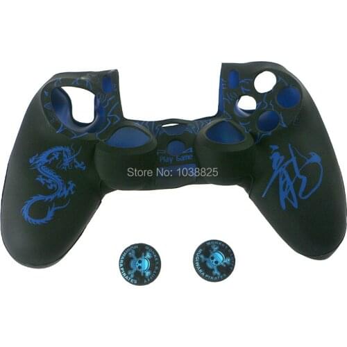 New China Dragon Pattern Silicone Rubber Gel Skin Case Cover + One Pair joystick grips For PS4 Controller