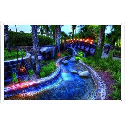 Retro tin paintings Lighted Park Tin Sign Poster Nature Scene Painting