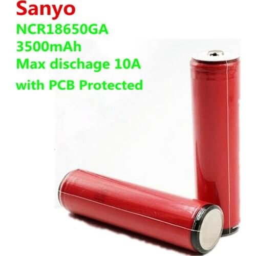 2pcs/lot original 18650 SANYO 3.6V NCR18650GA 3500mAh high drain 10A discharge current battery with PCB Protected