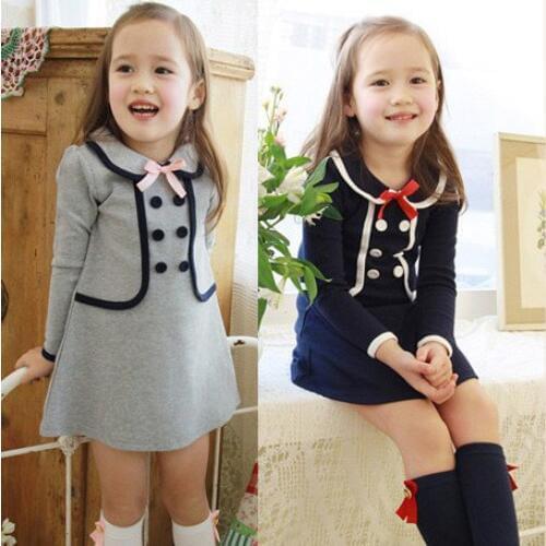 2018 Autumn Girls Dress 2-7 Years Peter Pan Collar School Toddler Baby Girl Dress Children Clothing Kids Cotton Casual Dresses