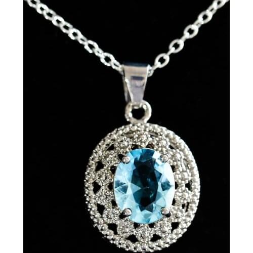 Fashion Round Circle Sea Blue Cut Zircon Pedant Necklace for Women Ladies Chain Crystal Necklace Wedding Jewelry Gift