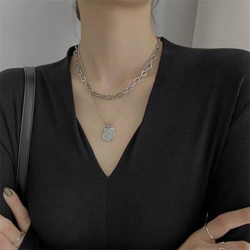 Punk Vintage Multi Layer Tag Pendant Necklace For Women 2 Layered Gold Silver Color Portrait Coin Choker Chain Necklace Jewelry