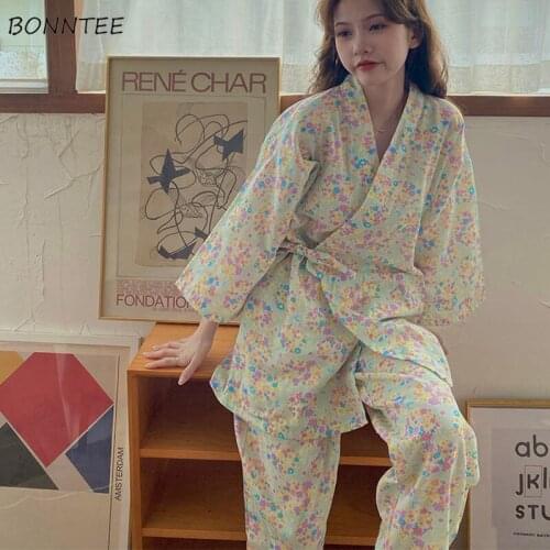 Pajama Sets Women Japanese Style Lace-up Floral Cute Sweet Girls Kawaii Homewear Sleepwear Soft Vintage Chic Casual Female New