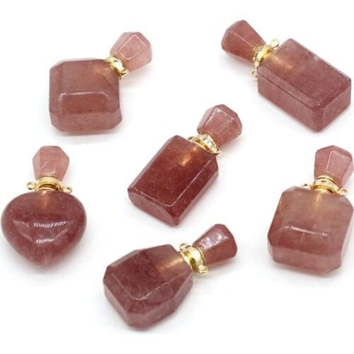 High-Quality Pendants Natural Semi-Precious Stone Perfume Bottle Strawberry Quartz Pendant Charm for Jewelry Making DIY Necklace