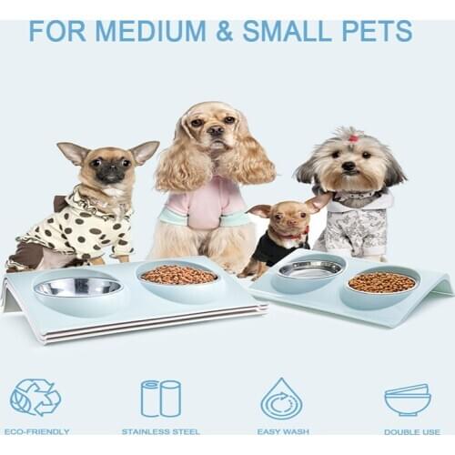Double bowl design stainless steel pet double bowl cat dog bowl