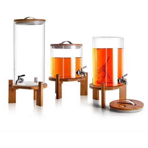 Lead-free transparent glass jar with tap wine bottle juice cans with faucet sealed enzyme barrel canister for loading wine