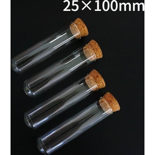 12pcs/lot Clear 25x100mm Glass Test Tube With Cork Round Bottom