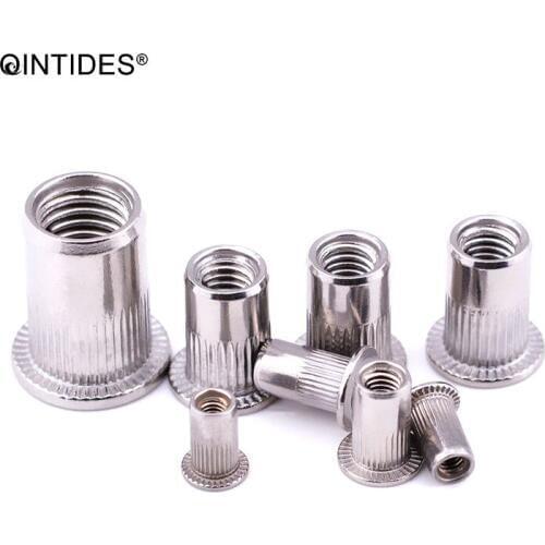 QINTIDES M3 M4 M5 M6 M8 M10 M12 Flat knurled rivet nut Flat head riveted nuts 304 Stainess steel Rivet nuts