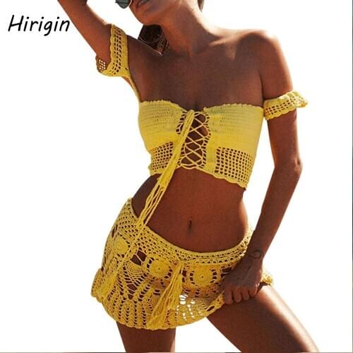 Sexy Knit Beach Bikini Skirt Women Summer Crochet Short Skirt over Up Swimwear Bathing Solid Suit Wrap Clothing For Pool Party