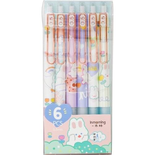 6 pcs rabbit cherry ballpoint pen wholesale pens kawaii cute neutral pen student supplies school girls lovely lattice