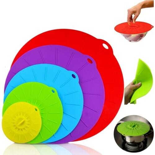 5Pcs Silicone Suction Lids BPA Free Food Cover Microwave Mugs Pots Bowls Cup Lids Seal Vacuum Lid Kitchen Cookware Accessories