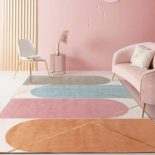 Nordic Pink Gold Oil Painting Abstract Carpet Girls Room Romantic Purple 3D Rugs Kids Bedroom Beside Carpet Balcony Rug Hall Mat