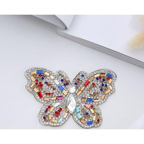 Butterfly Rhinestone Mixed color Patch Iron On Bling Embroidered Patch Thermo Stickers On Clothes Sequin Patches For ClothesDIY