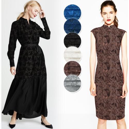 70CM Wide 22MM Floral Jacquard White Blue Black Silk Fabric Good for Summer Dress Jacket JH052