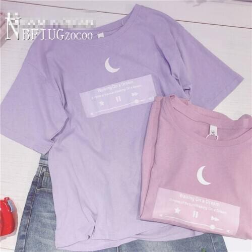 2019 Summer Alphabet Print Women T Shirt Pink Purple Bf Style Female Tee Shirts