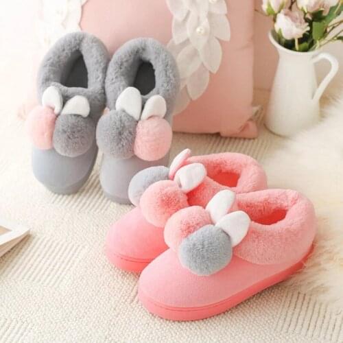 Women Winter Slippers Velvet Snow Female Indoor Home Shoes Casual Ladies Soft Comfort Furry Rabbit Ears Plush Footwears Couples