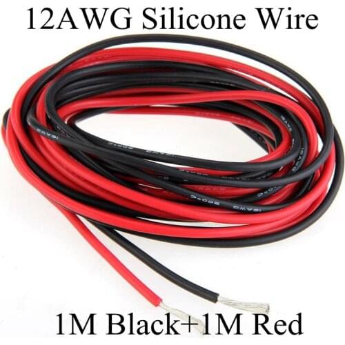 1M Black+1M Red 12awg flexible silicone wire gauge high temperature Tinned copper cable silicone rubber wire