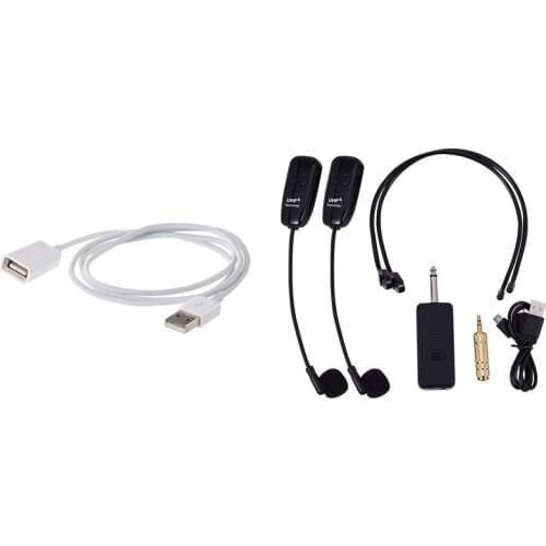 1 Pcs USB a Male to a Female M/F Extension Cable & 1 Pcs Uhf One for Two Wireless Headset Microphone Amplifier Mixer