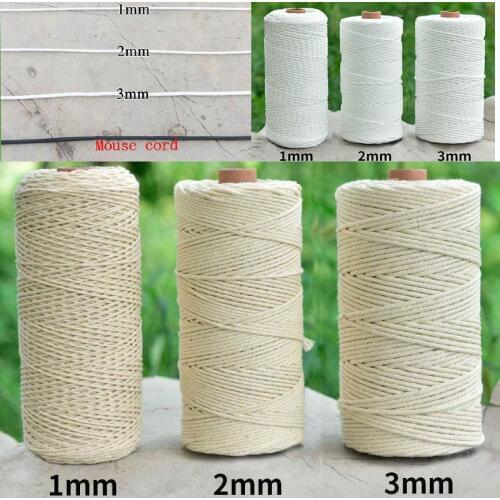 100% Natural Beige White Cotton Twisted Cord 1 / 2 / 3mm Diameter 100m For DIY Home Textile Craft Macrame Artisan Macrame String