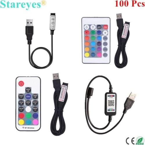 100 Pcs DC5V USB LED RGB Controller Mini 3 Keys Dimmer IR 24 Keys RF 17 keys Bluetooth Wireless Remote Control for RGB LED Strip