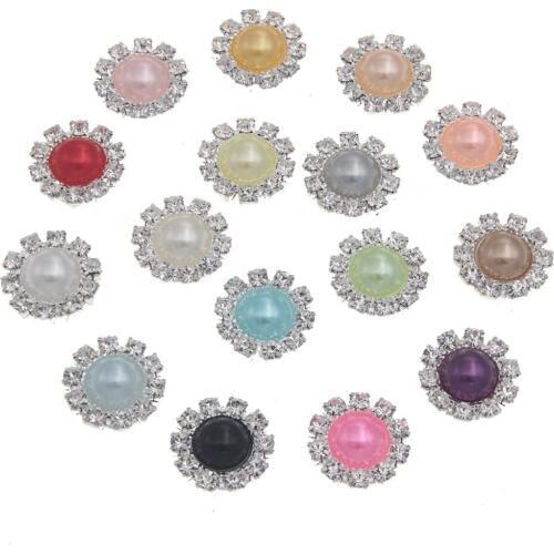 14mm Rhinestones Pearl Flatback Shank Button Metal Brass Embellishments Hair Interspersed Decorative Wedding Costura Accessories