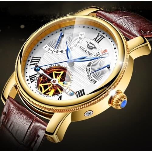 AILANG 2021 New Mens Watch Automatic Mechanical Stainless Steel Personality Fashion Month Week Sports Waterproof Watch 5802