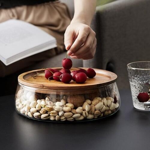 Acacia Japanese nut fruit plate candy basin fruit plate modern living room tea table double glass household storage box