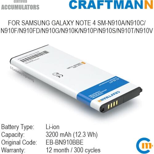 Battery for SAMSUNG GALAXY NOTE 4 SM-N910A/N910C/N910F/N910FD/N910G/N910K/N910P/N910S/N910T/N910V (EB-BN910BBE/EB-BN910BBEGWW)