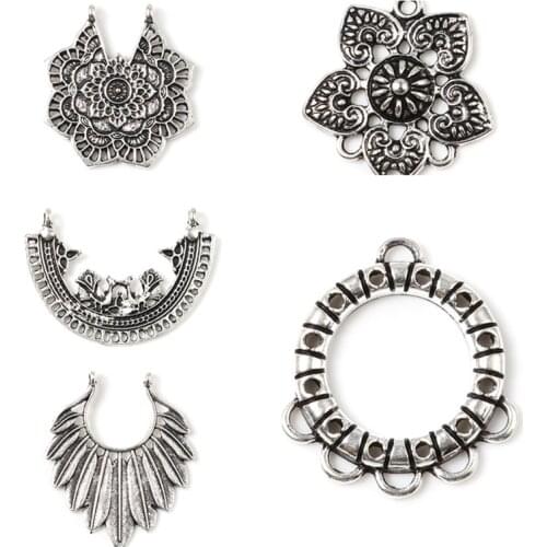 Bohemian Connectors Arc Flower Antique Silver Color Filigree Charms DIY Making Earrings Necklace Vintage Jewelry Findings,10PCs
